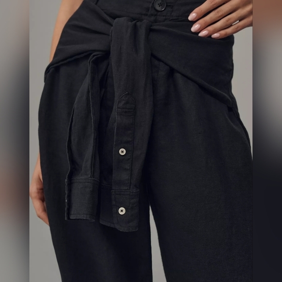 By Anthropologie Women's Linen Shirt-Tie Capri Pants, Black - Picture 4 of 13